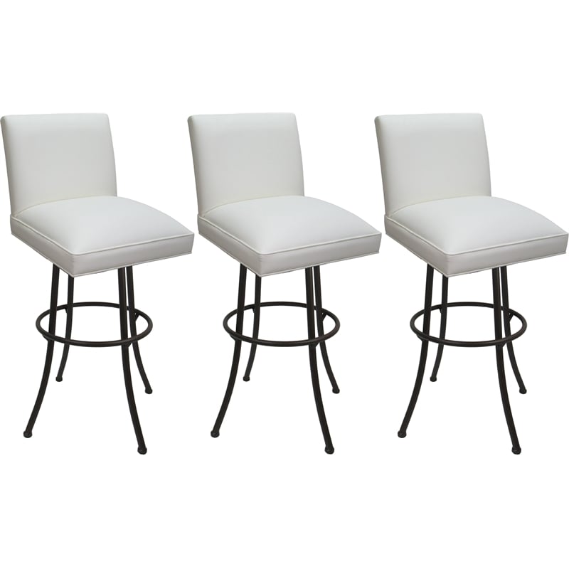 Set of 3 Extra Tall Swivel Metal Stools - Sommerville Noam - White Vinyl - Brown