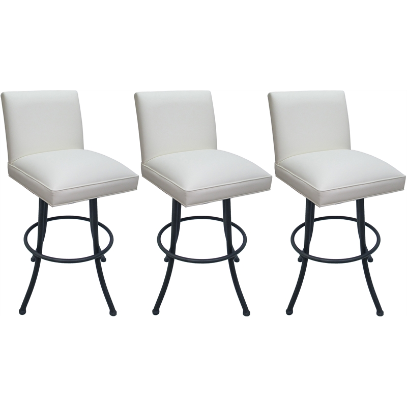 Set of 3 Extra Tall Swivel Metal Stools - Sommerville Noam - White Vinyl - Gray