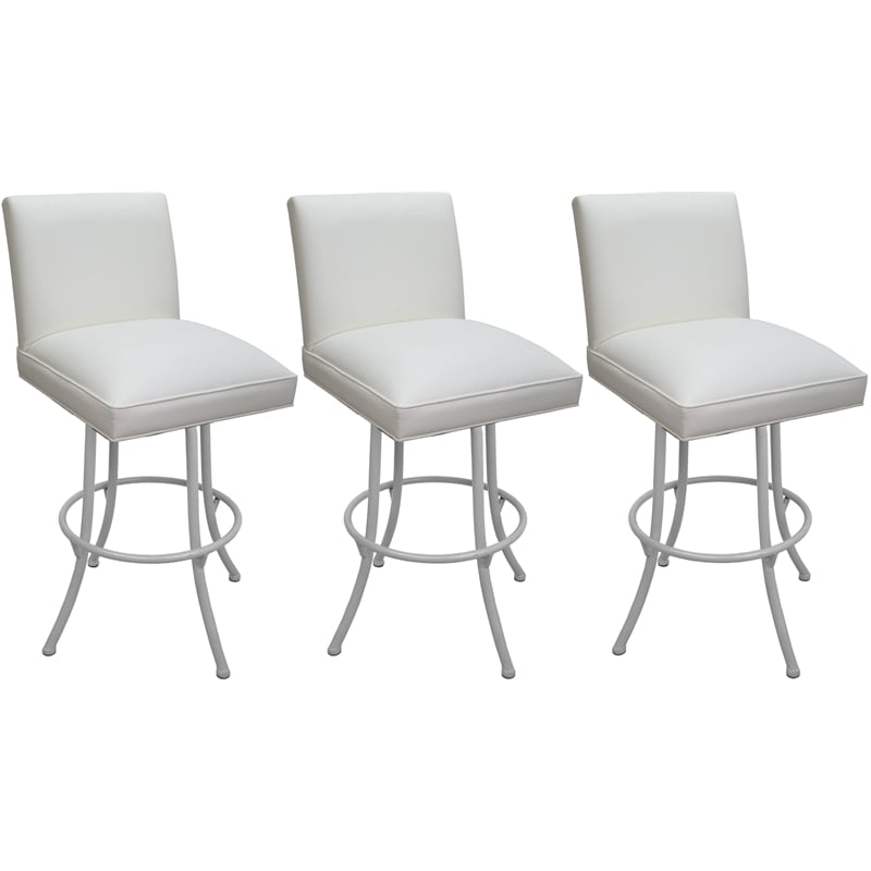 Set of 3 Extra Tall Swivel Metal Stools - Sommerville Noam - White Vinyl - White