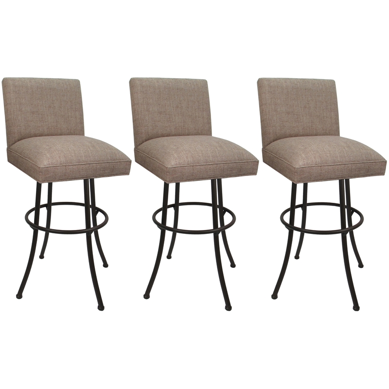 Set of 3 Extra Tall Swivel Metal Stools Sommerville - Basin Beige Fabric - Brown