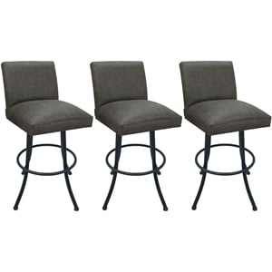 Set of 3 Extra Tall Swivel Metal Stools Sommerville NW Elk Charcoal Fabric -Gray