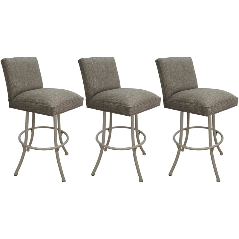 Set of 3 Extra Tall Swivel Metal Stools Sommerville Plumley Cocoa Fabric - Beige