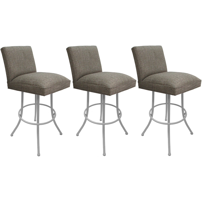 Set of 3 Extra Tall Swivel Metal Stools Sommerville Plumley Cocoa Fabric - White