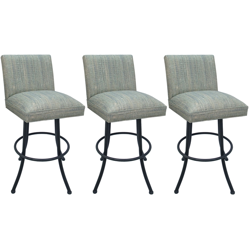 Set of 3 Extra Tall Swivel Metal Stools -Sommerville - Watusi Teal Fabric - Gray