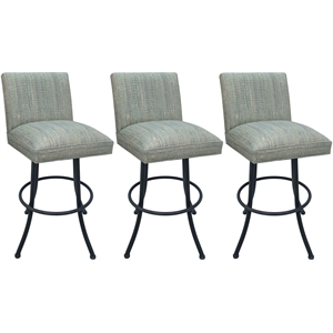 Set of 3 Extra Tall Swivel Metal Stools -Sommerville - Watusi Teal Fabric - Gray