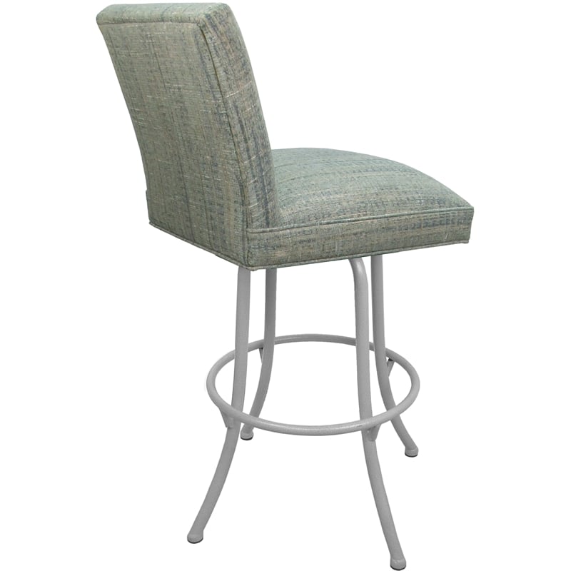 Set of 3 Extra Tall Swivel Metal Stools -Sommerville- Watusi Teal Fabric - White