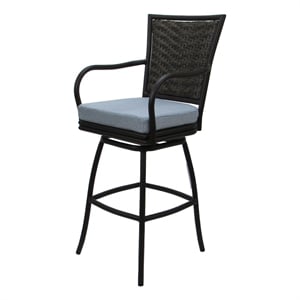 Outdoor/Indoor Swivel Counter Stool 26&quot - Elon Arms - Blue Fabric - Dark Brown