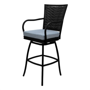 Outdoor/Indoor Swivel Bar Stool 30&quot Seat - Elon with Arms - Blue Fabric - Black