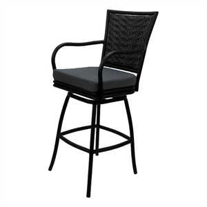 Outdoor/Indoor Swivel Bar Stool 30&quot Seat - Elon Arms - Charcoal Fabric - Black