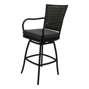 Outdoor/Indoor Swivel Bar Stool 30&quot Seat - Elon - Charcoal Fabric - Dark Brown