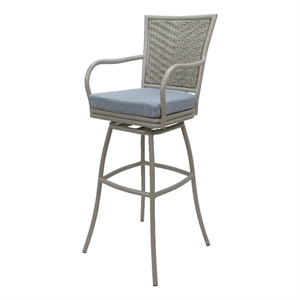 Outdoor/Indoor Extra Tall Swivel Stool 34&quot Seat -Elon Arms - Blue Fabric - Beige