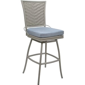 Outdoor/Indoor Swivel Counter Stool 26&quot Seat -Elon Armless - Blue Fabric - Beige