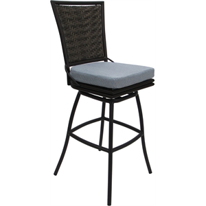 Outdoor/Indoor Swivel Bar Stool 30&quot Seat Elon Armless - Blue Fabric - Dark Brown