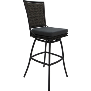 Outdoor/Indoor Swivel Bar Stool 30&quot -Elon Armless - Charcoal Fabric - Dark Brown