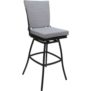 Outdoor/Indoor Swivel Bar Stool 30&quot Seat -Ofir Armless Cream Fabric - Dark Brown