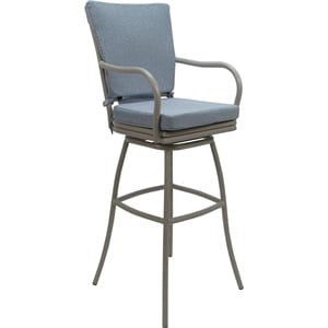 Outdoor/Indoor Swivel Extra Tall Stool 34&quot Seat - Ofir - Blue Fabric - Beige