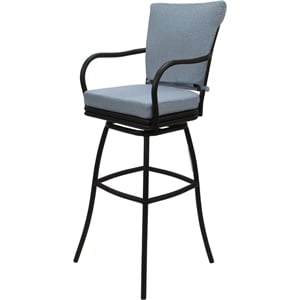 Outdoor/Indoor Swivel Extra Tall Stool 34&quot Seat -Ofir - Blue Fabric - Dark Brown