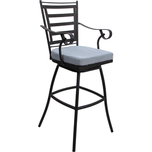 Outdoor/Indoor Swivel Bar Stool 30&quot Seat - Jordan - Blue Fabric - Dark Brown