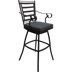 Outdoor/Indoor Bar Stool 30&quot Seat - Jordan with Arms - Charcoal - Dark Brown