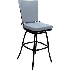Outdoor/Indoor Swivel Extra Tall Stool 34&quot Seat -Jamey Armless Blue Fabric Black