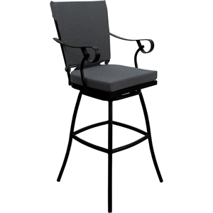 Outdoor/Indoor Metal Counter Stool 26&quot Seat -Jamey Arms- Charcoal Fabric - Black