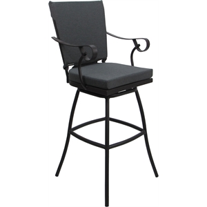 Outdoor/Indoor Metal Bar Stool 30&quot Seat -Jamey Arms Charcoal Fabric - Dark Brown