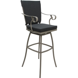 Outdoor/Indoor Metal Extra Tall Stool 34&quot - Jamey Arms - Charcoal Fabric - Beige