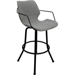 Swivel Metal Extra Tall Stool 34&quot Seat - Asheville - Hemsath Slate Fabric -Black