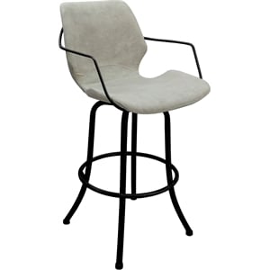 Swivel Metal Bar Stool 30&quot Seat - Asheville - Stucco Cream Fabric - Black