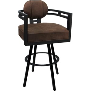 Swivel Metal Bar Stool 30&quot Seat - Madir - Northwest Whiskey Brown Fabric - Black