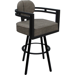 Swivel Metal Bar Stool 30&quot Seat - Madir - Plumley Cocoa Fabric - Black