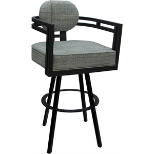 Swivel Metal Bar Stool 30&quot Seat - Madir - Watusi Aquatint Teal Fabric - Black
