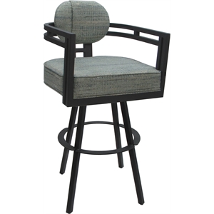 Swivel Metal Bar Stool 30&quot Seat - Madir - Watusi Aquatint Teal Fabric - Gray