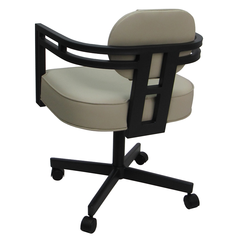 Swivel Metal Dining Caster Chair - Madir - Ocean Beige Vinyl - Black