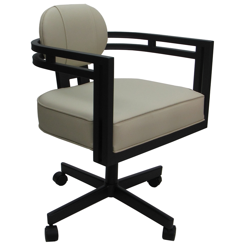 Swivel Metal Dining Caster Chair - Madir - Ocean Beige Vinyl - Black