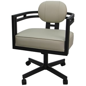 Swivel Metal Dining Caster Chair - Madir - Ocean Beige Vinyl - Black