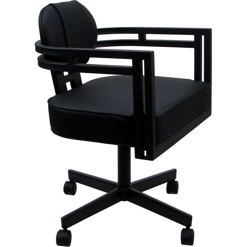 Swivel Metal Dining Caster Chair - Madir - Black Vinyl - Black