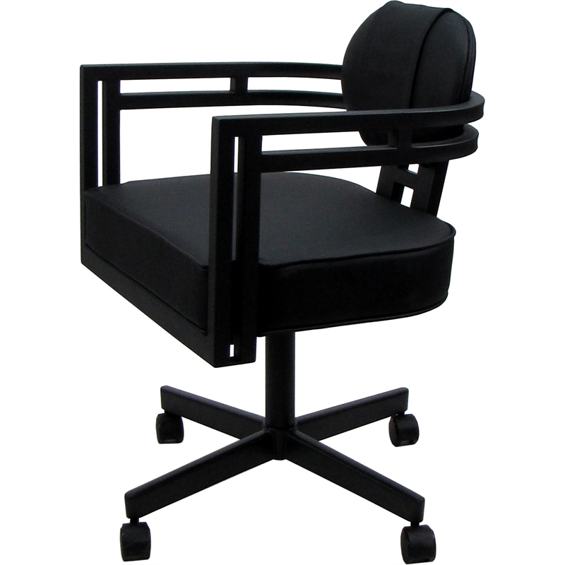 Swivel Metal Dining Caster Chair - Madir - Black Vinyl - Black