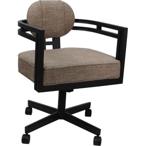 Swivel Metal Dining Caster Chair - Madir - Basin Beige Fabric - Black