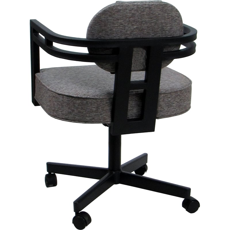 Swivel Metal Dining Caster Chair - Madir - Mojave Gray Fabric - Black