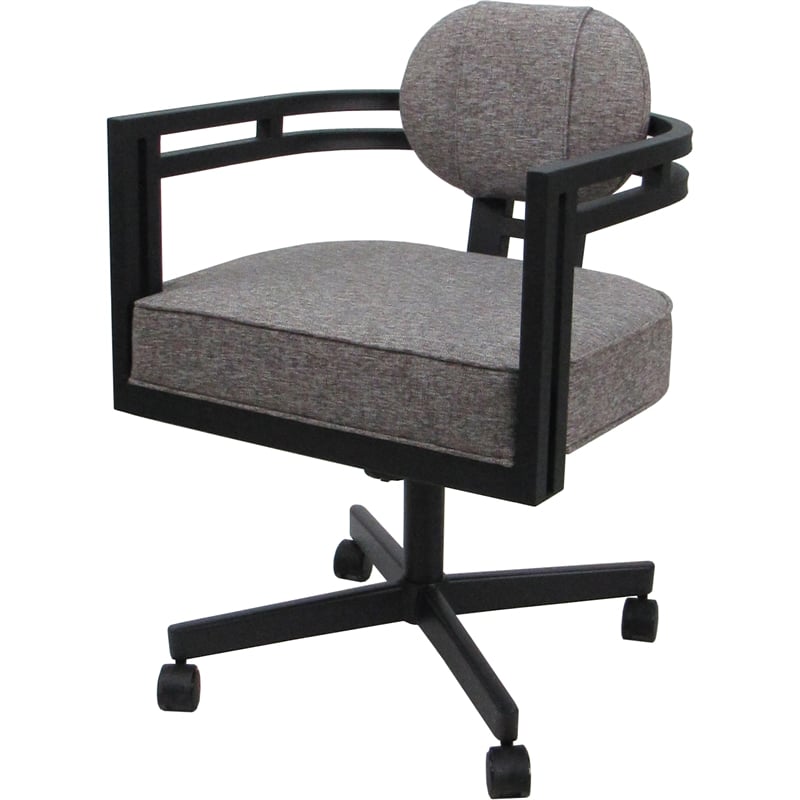 Swivel Metal Dining Caster Chair - Madir - Mojave Gray Fabric - Black
