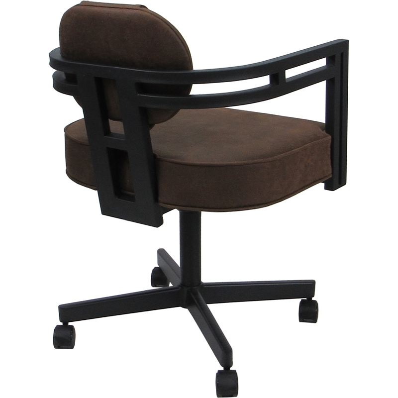 Swivel Metal Dining Caster Chair - Madir - NW Whiskey Brown Fabric - Black