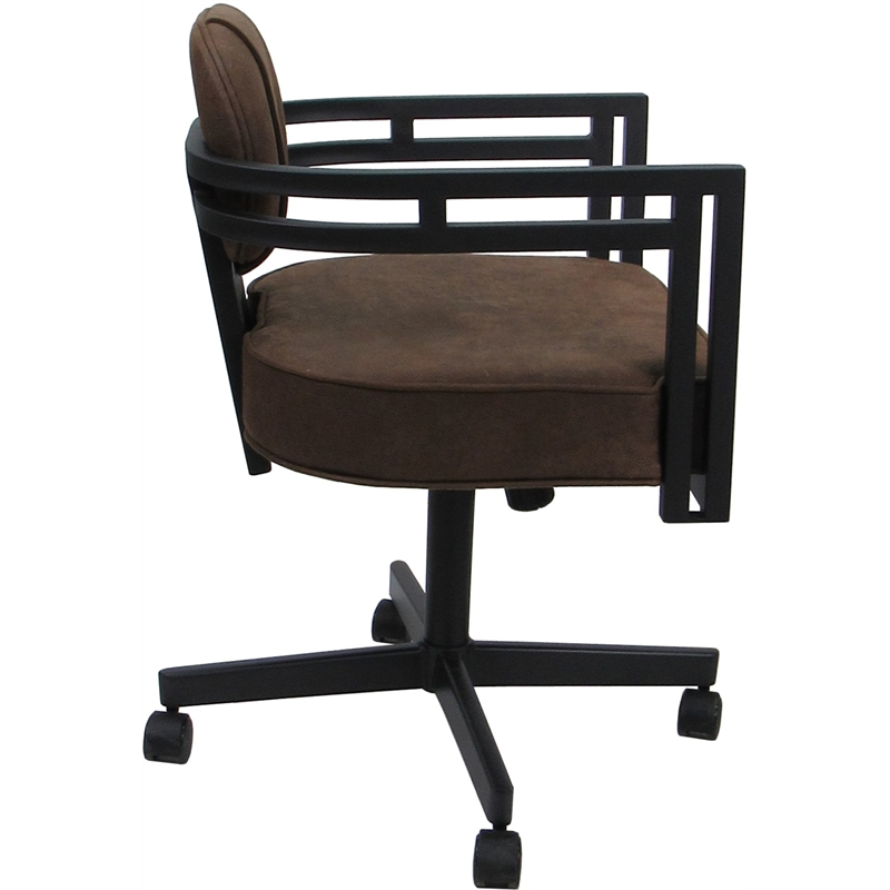 Swivel Metal Dining Caster Chair - Madir - NW Whiskey Brown Fabric - Black