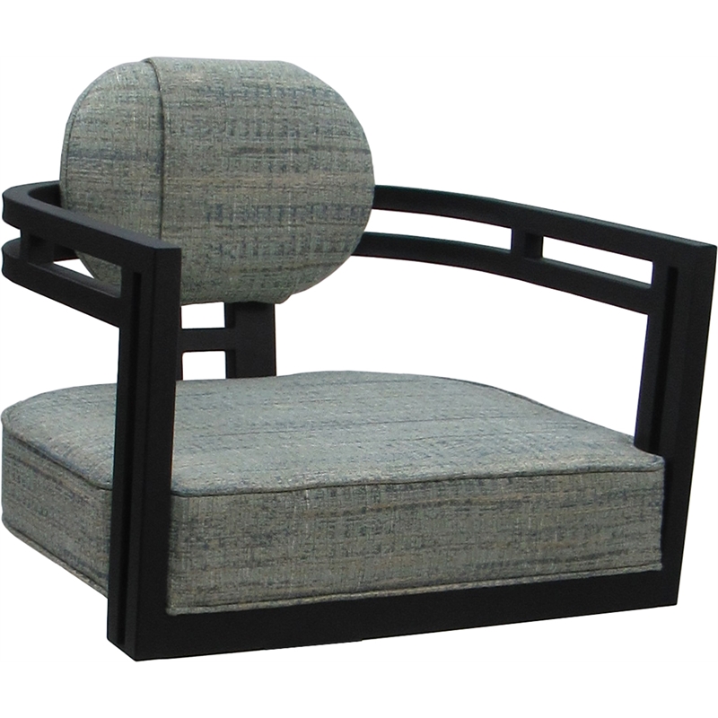 Swivel Metal Dining Caster Chair - Madir - Watusi Aquatint Teal Fabric - Black