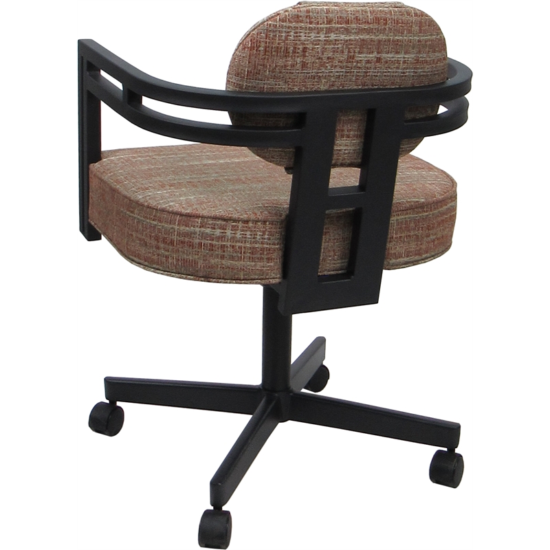 Swivel Metal Dining Caster Chair - Madir - Watusi Madder Red Fabric - Black