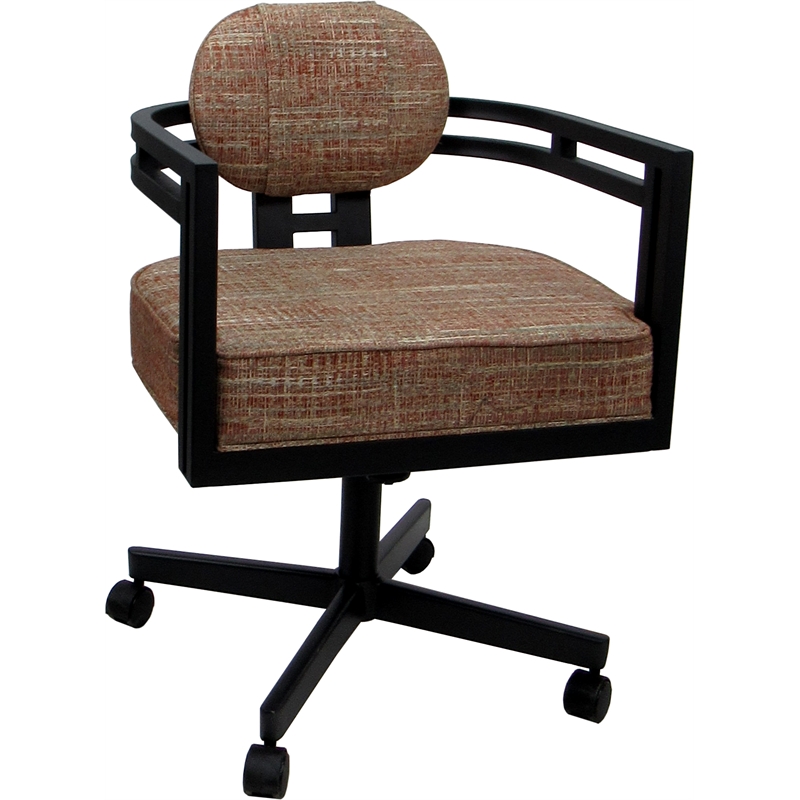 Swivel Metal Dining Caster Chair - Madir - Watusi Madder Red Fabric - Black