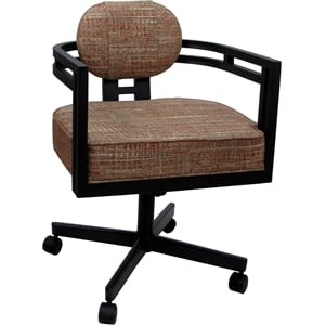 Swivel Metal Dining Caster Chair - Madir - Watusi Madder Red Fabric - Black