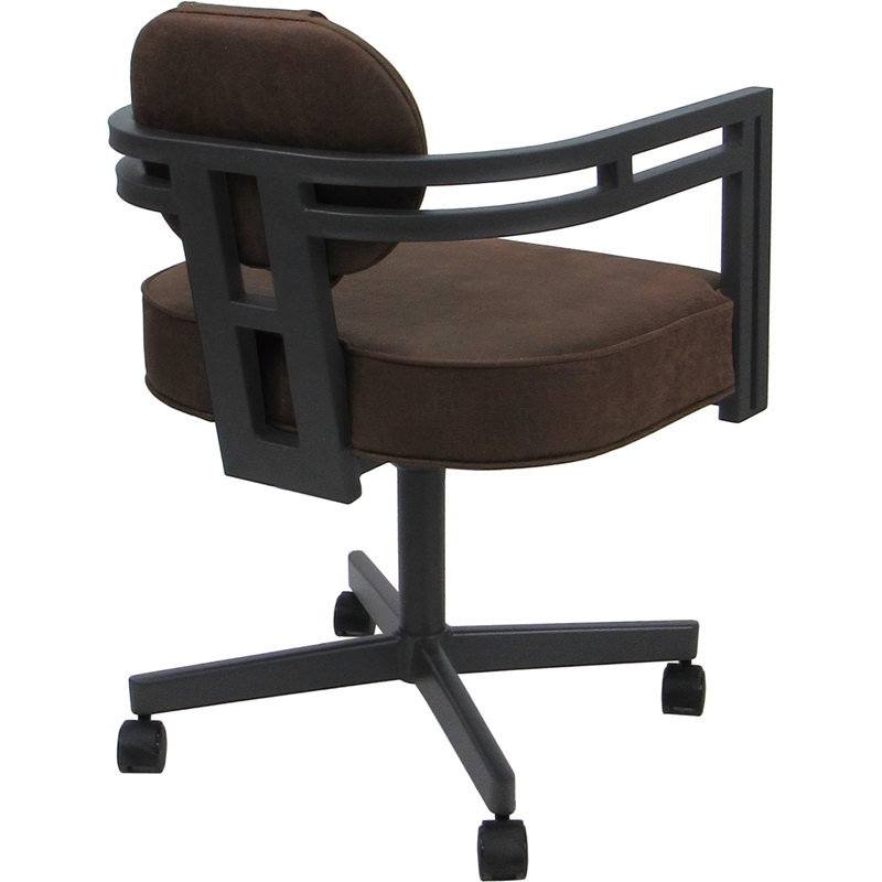 Swivel Metal Dining Caster Chair - Madir - Northwest Whiskey Brown Fabric - Gray