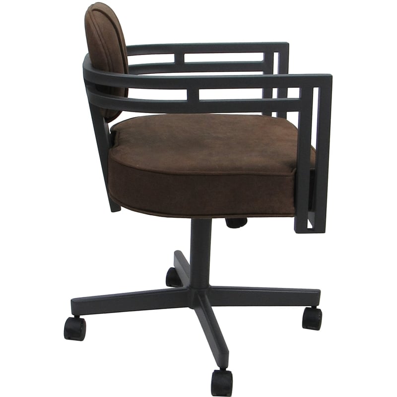 Swivel Metal Dining Caster Chair - Madir - Northwest Whiskey Brown Fabric - Gray