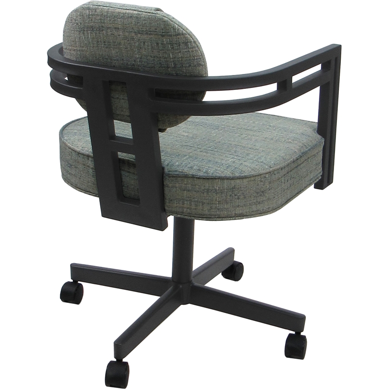 Swivel Metal Dining Caster Chair - Madir - Watusi Aquatint Teal Fabric - Gray